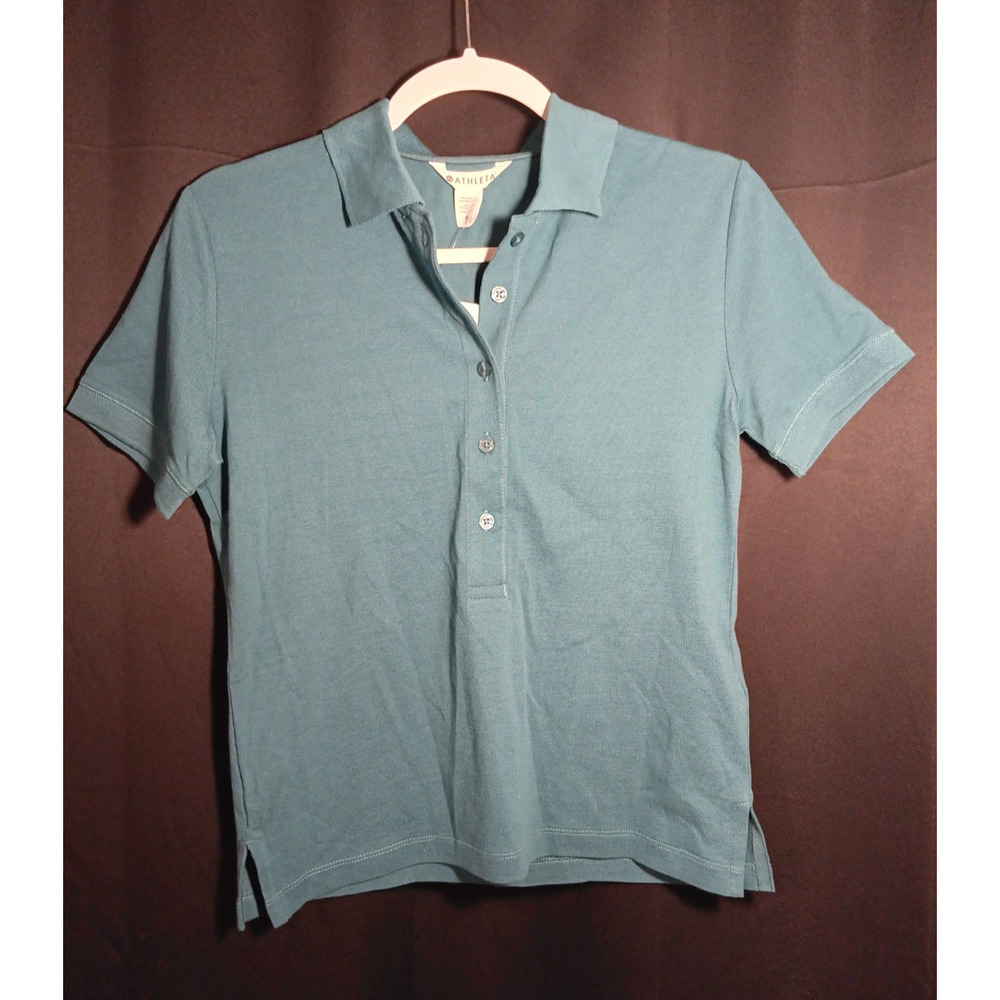 NWT Athleta XS Pique Short Sleeve Polo Shirt Dark Teal Blue Green Golf Active